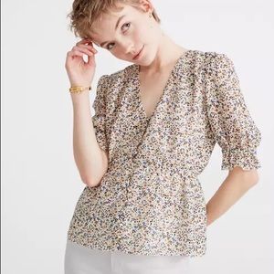 Madewell Silk V-Neck Peplum Popover Top in Fieldwalk Floral size small